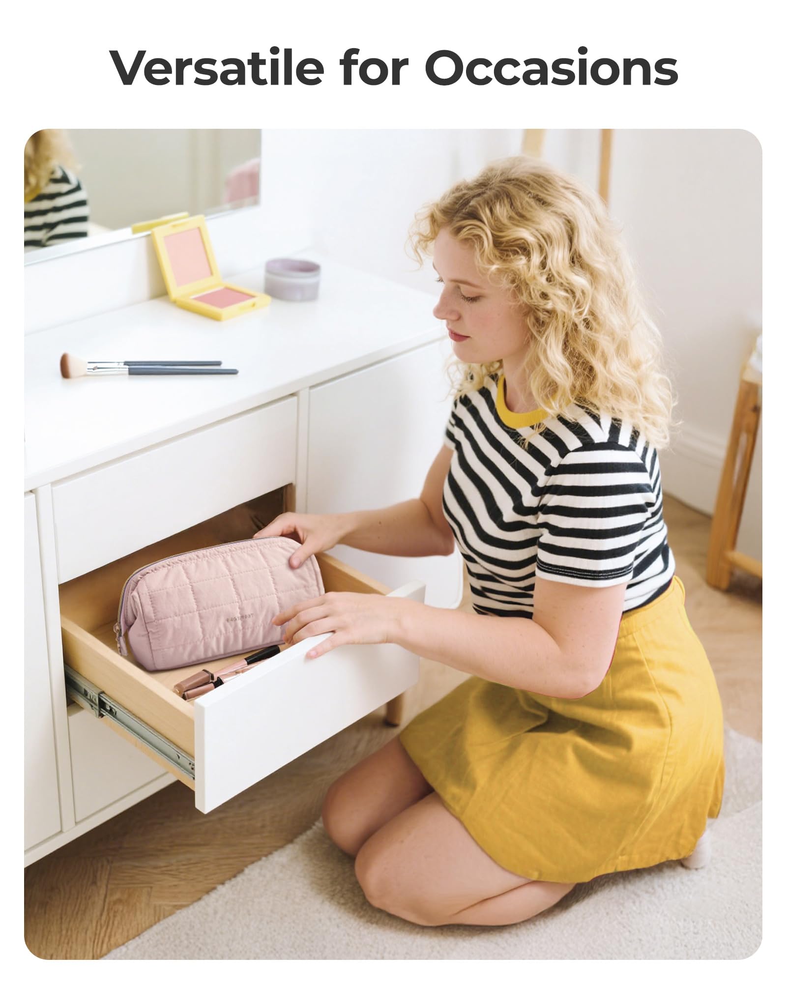 BAGSMART Makeup Bag Travel Toiletry Bag, Puffy Padded Make Up Bags for Women Makeup Organizer Case, Wide-open Pouch Purse Travel Essentials Toiletries Accessories Brushes, Dark Pink