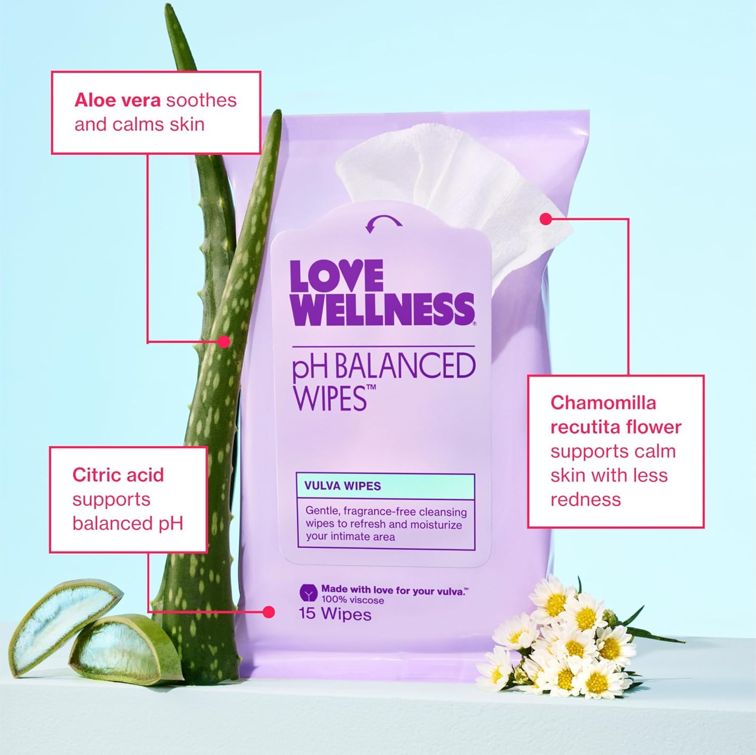 Love Wellness pH Balancing Wipes for Women | Fragrance-Free | Vulva Cleanser for Balanced pH, Intimate Health & Hygiene | Non-Irritating with Aloe Vera for Sensitive Skin | Travel Size | 3-Pack
